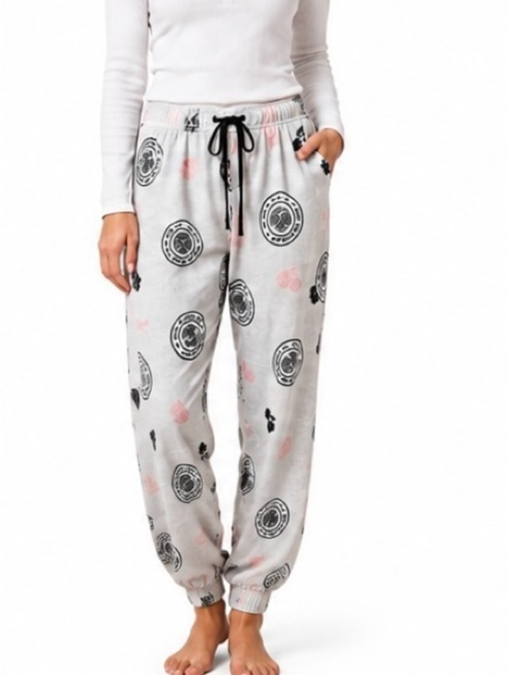 Schitt’s Creek Rose Apothecary Lounge Pants Size Small – White with Black & Pink